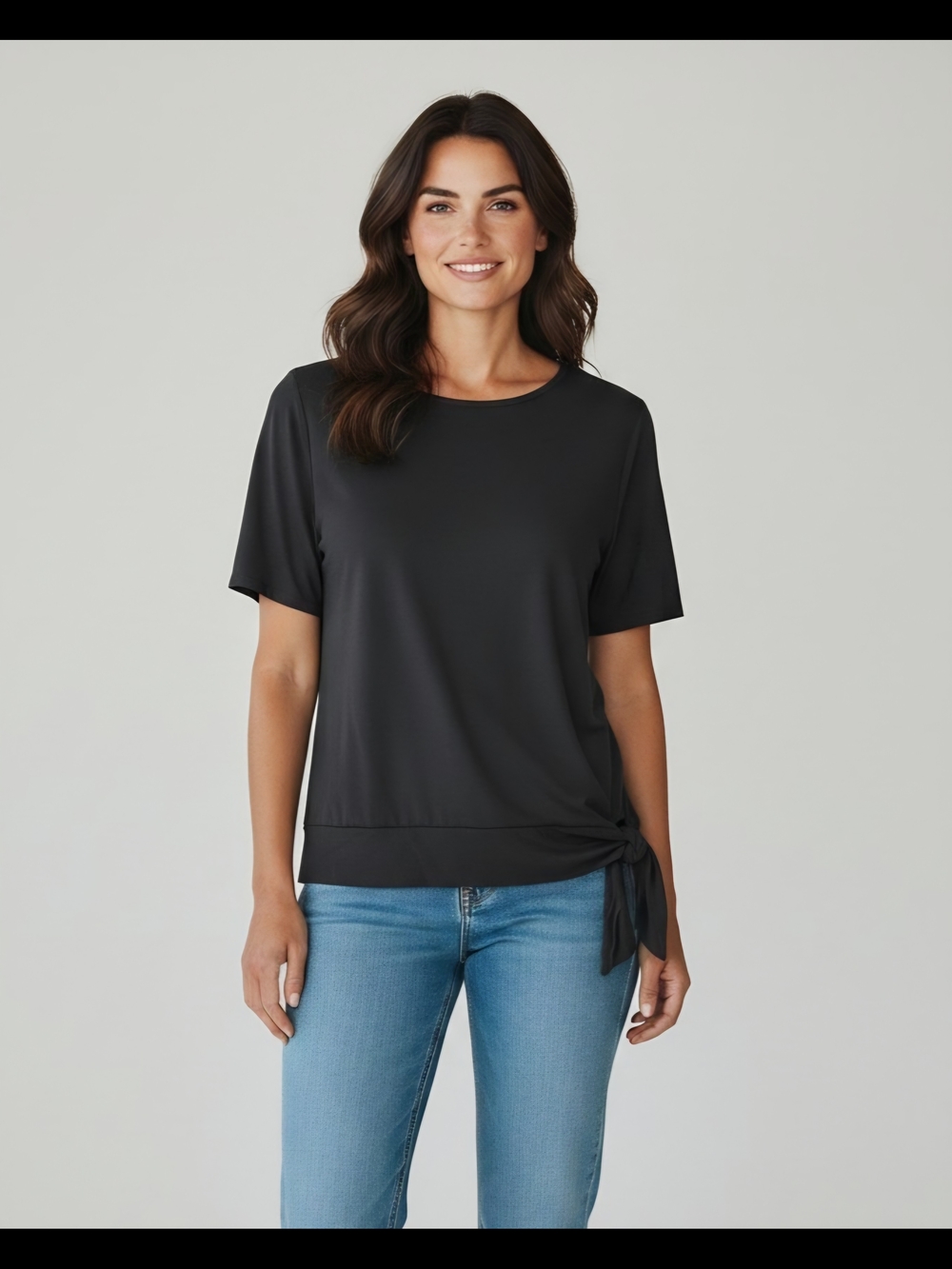 Talbots Black Short-Sleeve Tie-Waist Tee